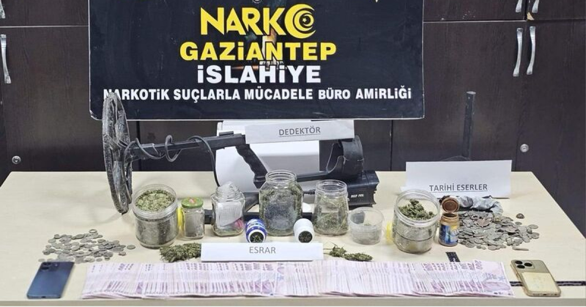 Gaziantep İslahiye'de 495 sikke ve uyuşturucu ele geçirildi